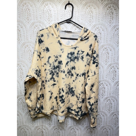 Cellabie Tops - CELLABIE Waffle Knit Hoodie Womens 2XL Yellow Tie Dye Thermal Pullover Top